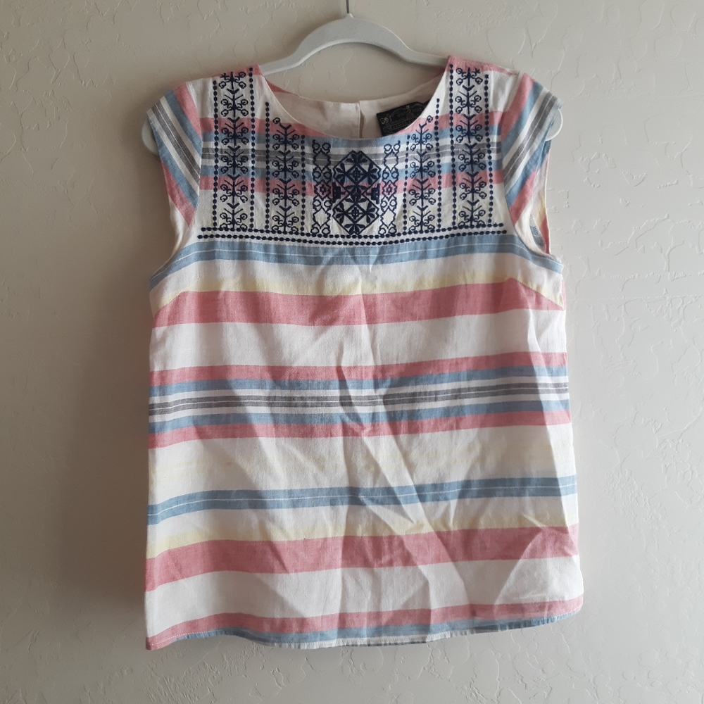JAMES COVIELLO striped linen blouse embroidered